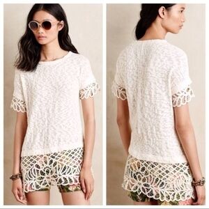 Anthropologie Saturday Sunday Spalliera Lace Trim Cotton Shirt Cream/Ivory